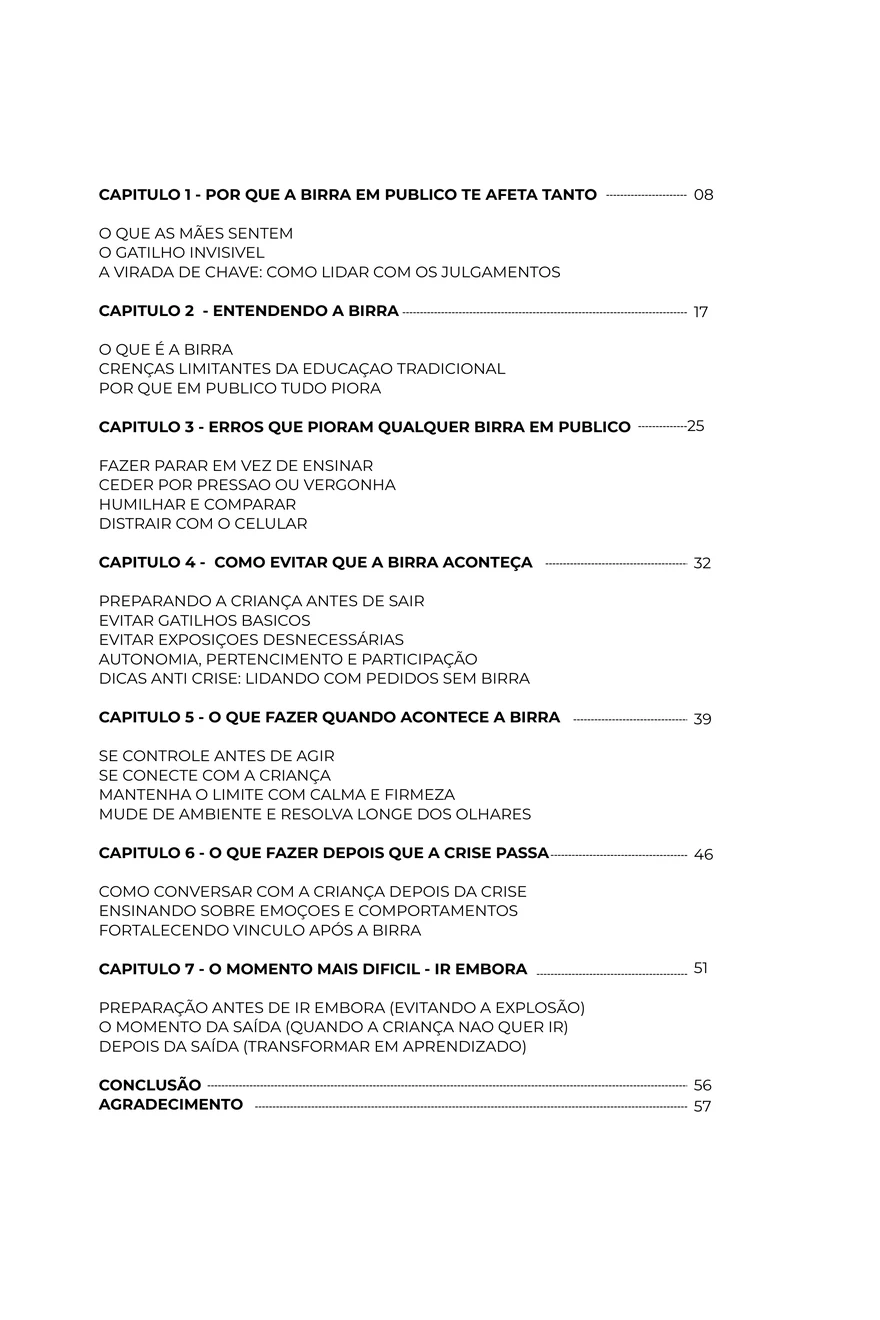 Página de sumário do ebook, com os 7 capítulos